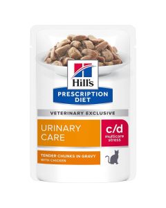 Hill's Prescription Diet Feline C/D Urinary Stress Poulet SACHETS 12 x 85 grs- La Compagnie des Animaux