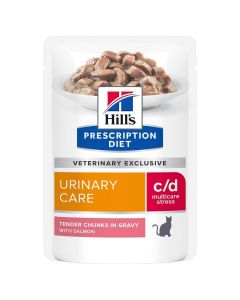 Hill's Prescription Diet Feline C/D Urinary Stress Saumon SACHETS 12 x 85 grs- La Compagnie des Animaux