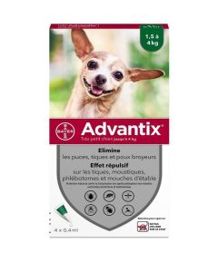 Advantix très petit chien (1,5-4 kg) - 4 pipettes- La Compagnie des Animaux