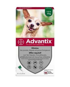 Advantix très petit chien (1,5-4 kg) - 6 pipettes- La Compagnie des Animaux