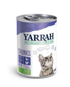 Yarrah Bio Bouchées de poulet et dinde en sauce aux orties et à la tomate pour chat 12 x 405 grs- La Compagnie des Animaux