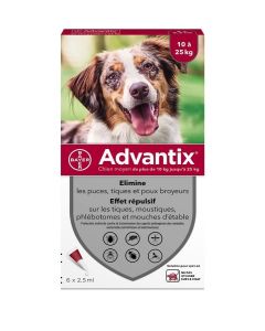 Advantix chien moyen (10-25 kg) - 6 pipettes- La Compagnie des Animaux