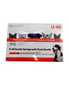 SOL-VET Siringhe Insulina U-40 1ml 29G 1/2" (Scatola da 100)